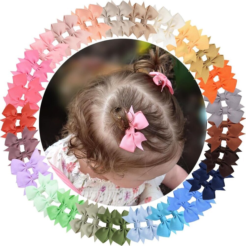 Baby Hair Clips for Girls 50PCS - 2" Girls Fully Lined Bows Hair Pins Tiny Hair